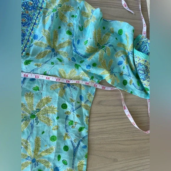 Bella Tu Elegant Floral Long Sleeve Dress in Blue and Green - Picture 5 of 10